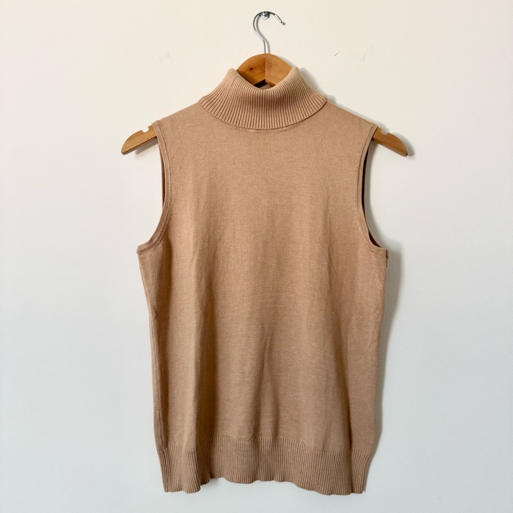 Cable & Gauge Sleeveless Turtleneck Knit Top Tan Size M